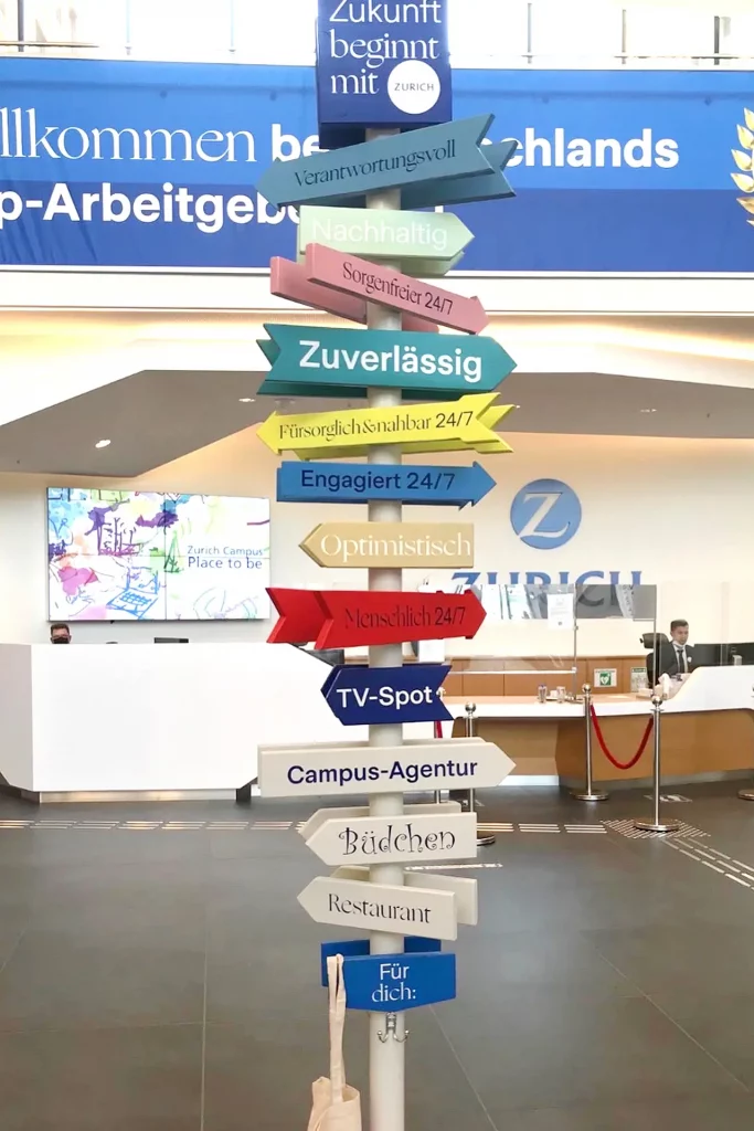 Holzwegweiser - Wegweiser aus Holz - Holzschilder - Liebevoll und individuell gestaltet - Zürich Versicherung Resonanz